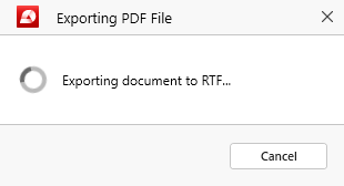 MobiPDF: PDF to RTF export in progress